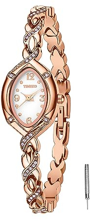 TIME100 Orologio Bracciale da Donna Decorato con i Diamanti Movimento al Quarzo Cinturino Acciaio Elegante e Leggero(OroRosa)