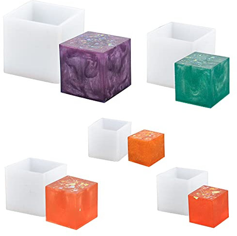 WANDIC Quadratische Harzform, 5 Stück 5 Größen von Cube Silikonformen, Gießformwerkzeuge Für Polymer Clay, Basteln, Epoxidharz, Schmuckherstellung