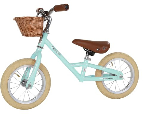Bandits & Angels Metal Laufrad Mit Weidenkorb Retro Rider Mint ab 2,5 Jahren – Für Jungen und Mädchen – Mint Balance Bike – Verstellbarer Sattel 36 bis 44 cm – Luftreifen – Luxuriöse Griffe