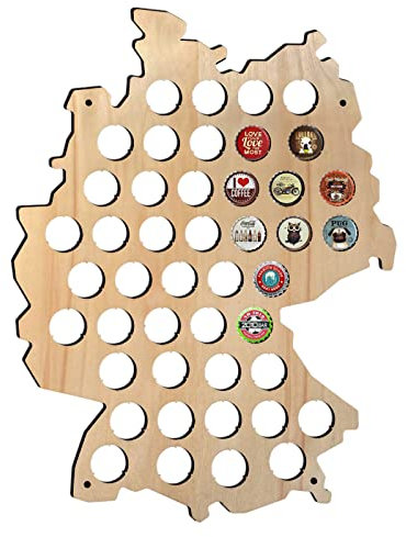 Kaxiba Wanddekoration, Holz-Bierkarte aus Deutschland, Wandkunst 44 x 33 cm, Kronkorkensammler, Ideales Geburtstagsgeschenk für Männer, Wohnzimmer