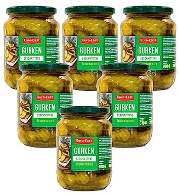 Euro-East fermenterad skuren gurka i glasburk, 6-pack | Tillverkad enligt den traditionella betningsmetoden | 6 x 670 g/390 g
