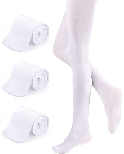 KEREDA Mädchen Kinder Strumpfhose Feinstrumpfhose Ballett Tanzstrumpfhose mit Fuß 110-170 3er Pack, Weiß, 110-128