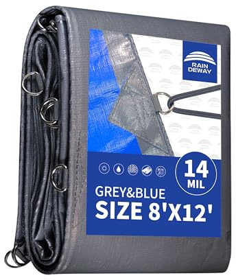 RAINDEWAY 8x12 Feet Heavy Duty Tarp with D Rings and Reinforced Edges,14Mil
