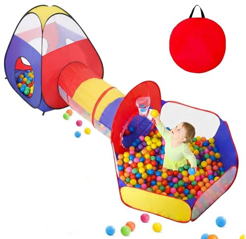 3 en 1 Piscinas de Bolas para niños pequeños con Tienda de campaña y túnel para bebés, casa de Juegos Infantil de Interior (Piscinas de Bolas Infantiles clásicas 3 en 1)