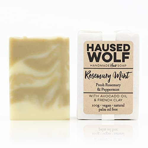 Haused Wolf Haarseife - 100 g - für trockene Kopfhaut, strapaziertes & coloriertes Haar - vegan - handmade in Germany (Rosemary Mint)