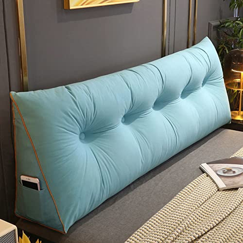 RAKTOV Bequemes Lendenkissen, Lesekissen, Rückenlehne, dreieckiges Kopfteil, Keilkissen, großes Kissen für Erkerfenster, Tatami, Sofa, Schlafzimmer, 100 x 50 x 20 cm, Hellblau