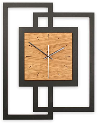 Kreative Feder Designer-WANDUHR aus Holz Größe ca.46,5x59 cm schwarz-braun - Designeruhr mit flüsterleisem Uhrwerk (leises Funkuhrwerk)