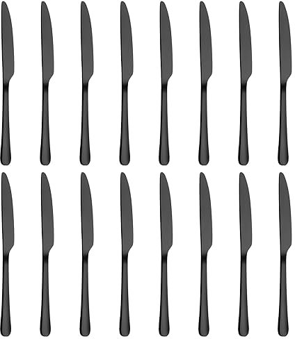 BEWOS Messer 16 Stück (23.8Cm/9.37 Inch), Edelstahlmesser, Tafelmesser mit Scharfem Wellenschliff, Spülmaschinenfest, Brotmesser für Haushalt, Restaurant, Party, matte Schwarz