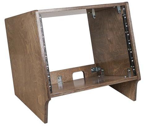 Sound Town DIY 8U Angled Desktop Turret Studio Rack with Solid Baltic Birch Plywood, Weathered Brown, Assembly Required (SDRK-8SLB)
