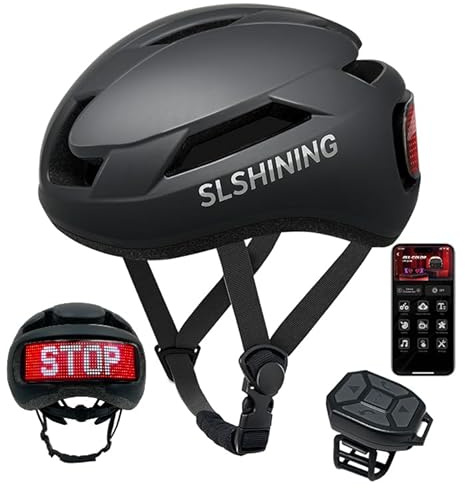 MOYACA Fahrradhelm, Smart App Programm Fahrradhelm mit USB wiederaufladbarem Licht, Rücklicht Berg für Erwachsene&Männer Frauen, mit Blinker Fernbedienung (Mattschwarz, Groß)