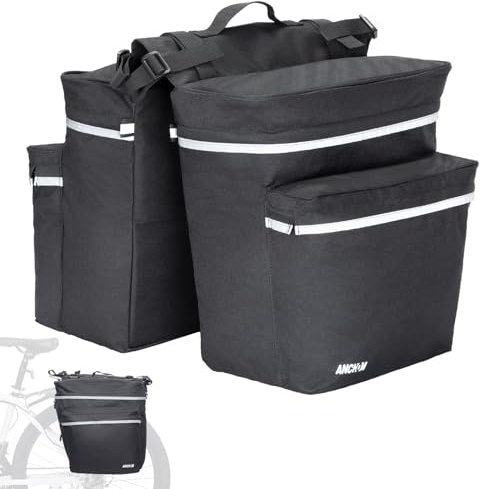 ANCHOM Bike Panniers, 34L Upgraded Water Resistant Saddle Bags for Bicycle Rear Racks, Bike Accessories for Mountain, Road & Electric Bikes, Bike Bag for Commuting, Black