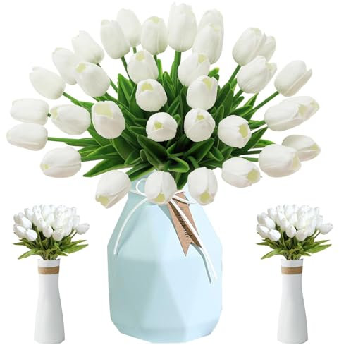 Künstliche Tulpen Blumen, 12 Stück Latex Touch Tulpen, Gefälschte Tulpen Blume, Tulpe mit PU Stiel, Faux Real Tulpen, Blumendekoration für Brautsträuße, Haus, Party, Büro, DIY Blumenarrangements