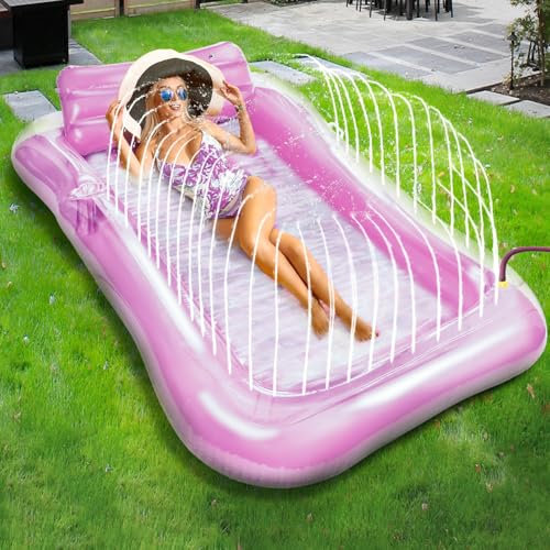 Charmofun Matelas Gonflable Piscine Adultes, Hamac Gonflable Piscine, Flottante Fauteuil de Piscine Tanning Pool, Matelas Piscine avec Coussins 200 * 124 cm pour Piscine Fêtes de Plage (Rose)
