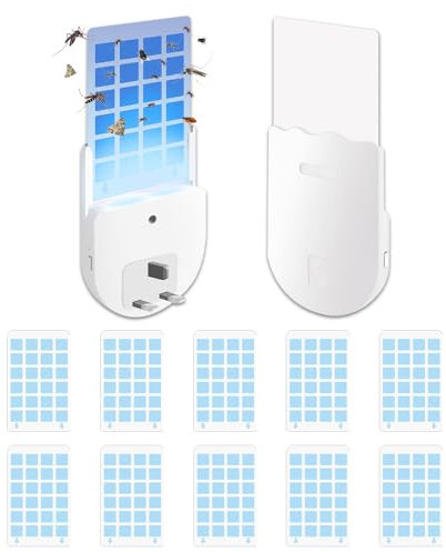 KUWUNG 2 Pack Fruit Fly Traps Indoor, Fly Killer with 10 Glue Cards Refills, Plug in Fruit Fly Catcher Trap with Night Light, Electric Flying Trap for Home Use, Mosquitoes Killer Lamp