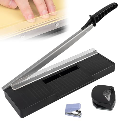GOEDCH Massicot: Coupe Papier à Levier A4, Machine de Découpe Manuelle avec Arrondisseur D'angle R4, Dispositif de Coupe, Coupe Papier en Métal Noir pour Couper du Papier, des Photos et du Étiquettes