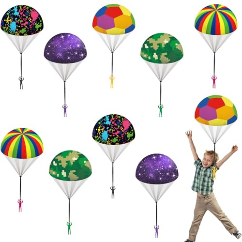 10 Pieces Parachute Toys, Parachute Toy Hand Throw, Garden Games for Kids, Outdoor Flying Toys Tangle Free Birthday Gifts