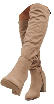 ticticlily Stiefel Damen Winter Langschaftstiefel Spitz Zehenpartie High Heels Aprikose 40 EU