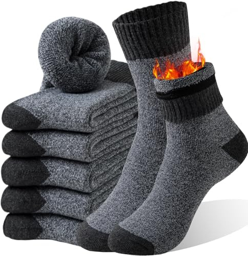 Hocerlu Thermal Socks for Men, 5 Pairs Thick Cushioned Winter Warm Boot Socks for Walking Hiking Trekking Outdoor Activities Everyday Wear, UK 6-11.