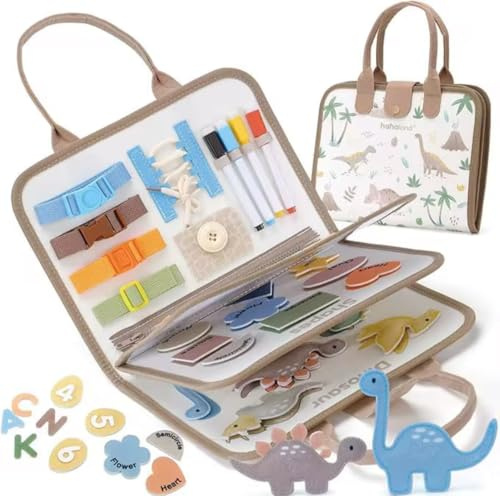 Busy Board for Toddlers – Montessori Sensory Toy with Alphabet, Numbers, Shapes & Fine Motor Activities – Educational Travel Toy for Kids Ages 2-5 – Quiet Book for Boys & Girls