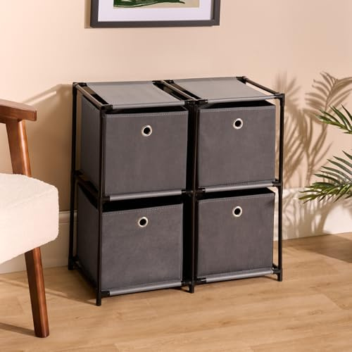 OHS Cube Storage Unit with 4 Fabric Storage Drawers, Freestanding Cube Organizer Shelf with Sturdy Steel Frame Closet Organizer Cabinet Drawers for Bedroom Living Room Office, Grey