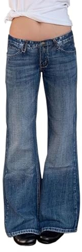 Jeans a Zampa Donna Vita Bassa Jeans Estivi Leggeri Larghi Pantaloni Baggy Y2k Flare D'Elefante Pantaloni Denim Morbidi Svasato Pantalone Palazzo in Denim Elastici con Tasche Streetwear (Navy, S)