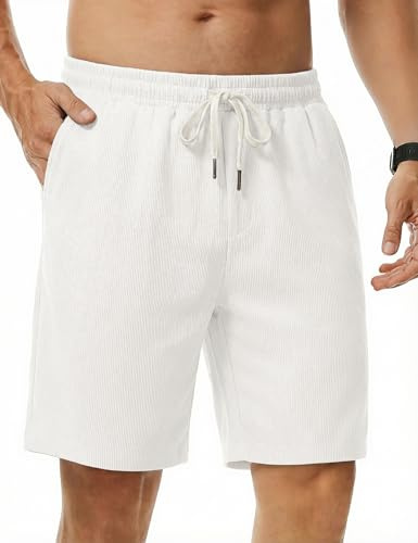 iClosam Pantalones Cortos Hombre de Pana, Bermudas Hombre Casual con Cintura Elástica y Cordón Ajustable, Corte Recto, Pantalón Corto Hombre Vestir Diario, XS-3XL