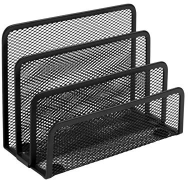 OSCO Wire Mesh Letter Holder – 3-Slot Wiremesh Document Organiser & Mail Sorter for Desk, Envelopes & Paperwork, Compact Desktop File Storage – Black