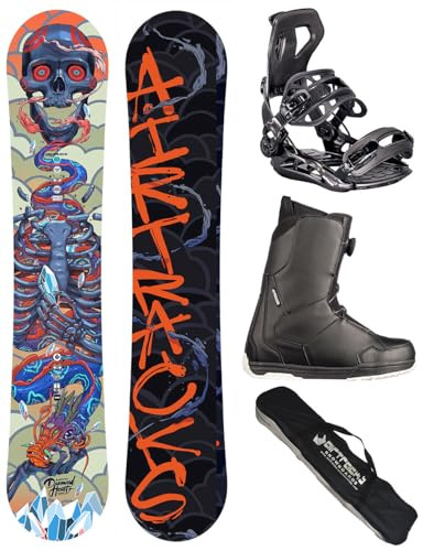 AIRTRACKS Snowboard Set Paquete Completo Tabla Diamond Heart Carbon Wide Hybrid Rocker Hombre 155 - Fijaciones Master - Botas Strong ATOP 44 - SB Bag