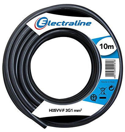 Electraline 11701 H05VV-F Cavo per Prolunghe, Sezione 3x1 mm, Lunghezza 10 m, Nero