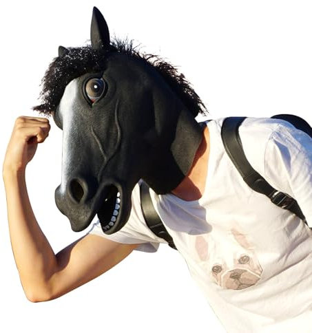 CreepyParty Deluxe Novelty Halloween Costume Party Latex Animal Head Mask Horse head(black)