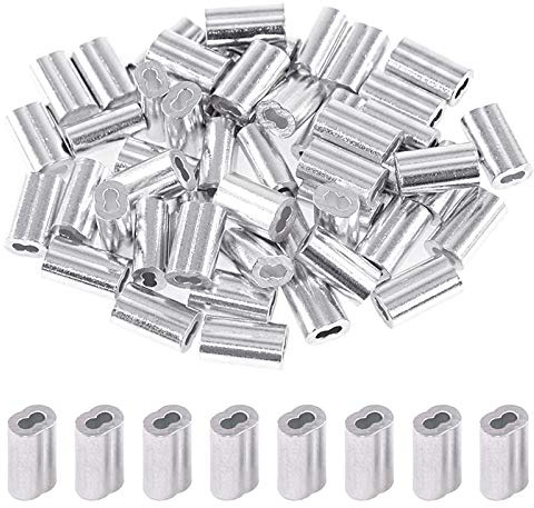 Glarks 200 Stück 1,2 mm Aluminium Crimpschlaufenhülsen Drahtseilhülsen Doppelhülsen für Drahtseile und Kabelleitungsende (3/64-Zoll-200 Stück)