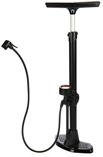 COM-FOUR® Premium-Fahrradpumpe, Hochleistungs-Standluftpumpe aus Aluminium, Fahrradluftpumpe mit Manometer und Schlauchhalter, Standpumpe bis 15 bar (schwarz - Standluftpumpe)