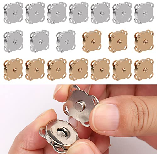 20 pares de botones magnéticos de material metálico. Botón magnético de metal de 18 mm. Botón magnético para coser DIY. Cierre magnético con botones automáticos magnéticos para bolsas. Color dorado y