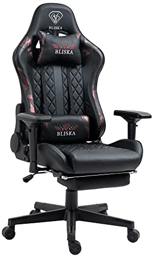 Spelstol med fotstöd och ergonomiska 4D-armstöd, spelstol i sportstil – spelstol med justerbart ryggstöd för en hälsosammare sittställning, färg: svart/militärrosa