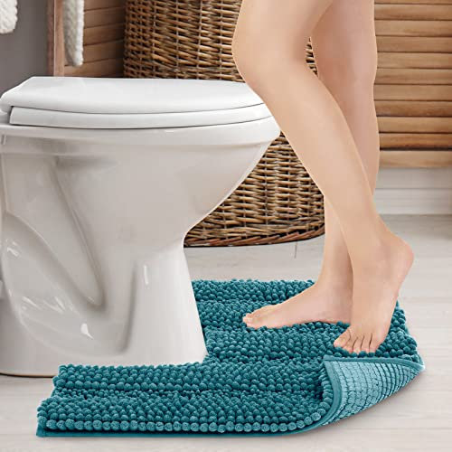 JARITTO Alfombra de baño para WC Inodoro Antideslizante Alfombrilla de Baño Alfombra Bañera Lavable a Máquina Absorbente Microfibra Chenille Suave Forma de U- 51x51cm (Azul)