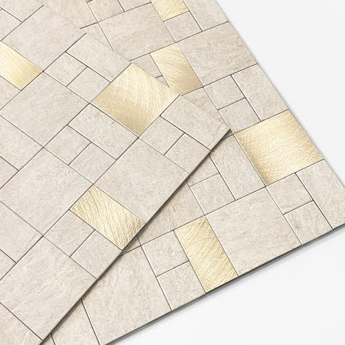 M MOFIT marmor mosaik kakeldekaler kvadratisk, självhäftande kakel kök vägg 3D-kakel badrum självhäftande vattentät (5 mattor, beige)