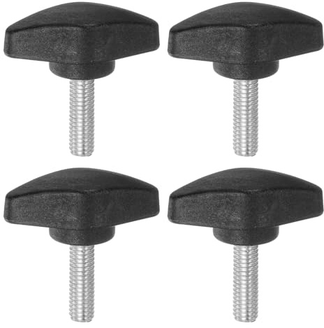 sourcing map 4pcs Tee Wing Knobs Thumb Screws M6 x 20mm Standard Male Thread Plastic T Knobs Handles Hand Clamping Thumbscrew, Black
