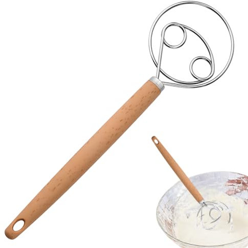 LuLiyLdJ Frusta per Pasta Danese, Frusta a Farfalla, Frusta a Spirale in Acciaio Inox, Frusta per Impasto Danese, Frusta Olandese, Frusta per Uova con Manico in Legno frullatore 304 Filo, 1 Pezzo