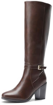 DREAM PAIRS Women's Knee-High Boots, Comfortable Chunky Block Heel Pointed Toe Pull On Side Zipper Suede Slouch Riding Boots