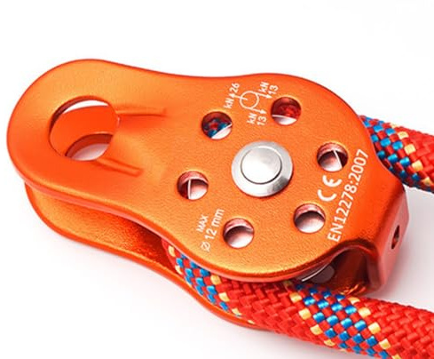 Msiud Poulie d'escalade 26KN, Poulie de Secours en Alliage d'Aluminium à Roulement Bloc D'Attelage à Billes pour Alpinisme Spéléologie et Travail en Hauteur Compatible Corde 8-12mm