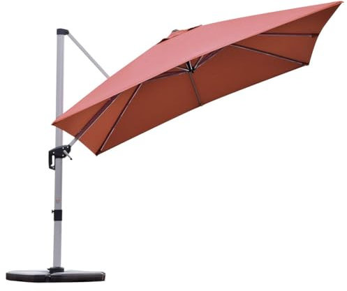 RELAX4LIFE 300 × 300 cm Quadratischer Gartenschirm, Drehbarer Sonnenschirm mit Ständer & Fußkreuz, Terrassenschirm aus Eisen & Aluminium, Marktschirm für Garten Balkon (ROT)