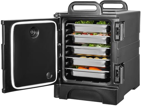 VEVOR Isolierter Speisenbehälterträger Warmhaltebox für Gastronomie 75 L, Speisenbehälter mit Doppelschnallen & Griffen, Speisenbehälterträger Lebensmitteltransportbox Restaurant Kantine schwarz