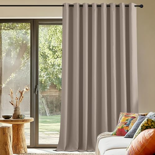 PONY DANCE Rideaux Thermiques à Oeillets - Rideau de Fenêtre Occultants Isolation Thermique Uni Prêt à Poser Energie Ecologique pour Maison, Taupe Clair, L 300 x H 240 cm, 1 Pièce