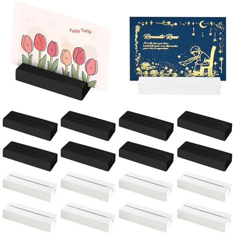 Taakige 20 Stück Kartenhalter Holz,Tischkartenhalter,Holz Kartenhalter,Kartenständer Postkartenhalter Fotohalter für Hochzeiten,Restaurants,Bankette und Partys Menükartenhalter(10 weiß, 10 schwarz)