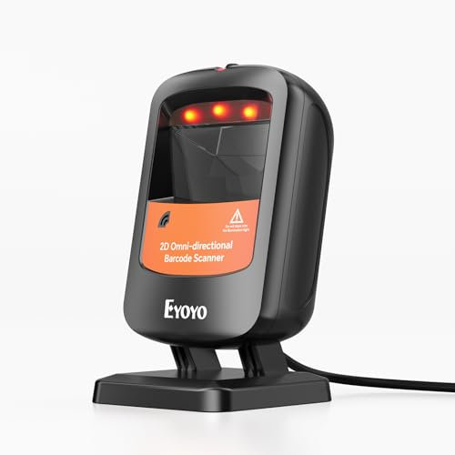 Eyoyo 1D 2D QR Código Escáner de Escritorio de código de Barras, omnidireccional USB con Cable Manos Libres Lector de código de Barras Data Matrix con escaneo automático para la Tienda al por Menor