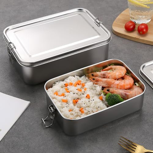 ALLOMN Stainless Steel Lunch Box, 850ml Bento Box with Lock Clip for Adults and Kids, Portable Food Storage Container Leak-Proof Lunch Box Small Snack Box for Camping Travel School Work
