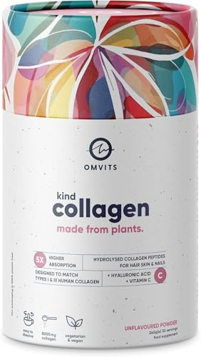 Vegan Collagen Powder with Hyaluronic Acid & Vitamin C - Kind Collagen Supplements for Women & Men - 5X Higher Absorption - Unflavoured Powder - Hydrolysed Peptides for Glowing Skin Hair & Nails -240g