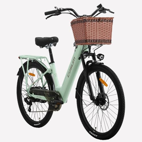 Antgooat Vélo électrique Ville, 26 Banlieue Ebike pour Femme, 45Nm Pédalage Assisté Electric Bike, Li-Batterie Amovible 48V 10.4Ah, 499Wh Portée 80-100km, avec Panier et Porte-Bagages (Vert)