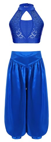 RUNQHUI 2Pcs Deguisement Indienne Fille Enfant Costume Danse du Ventre Orientale Haut et Pantalon