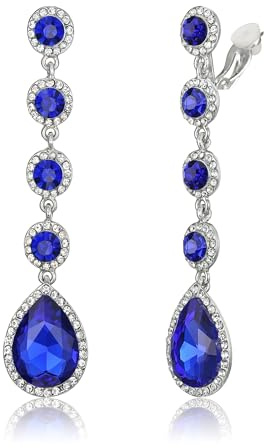 Clearine Boucles d'oreilles à clip pour femme - Magnifiques strass brillants - Boucles d'oreilles pendantes en cristal - Boucles d'oreilles longues pour mariage, fête et bal de fin d'année
